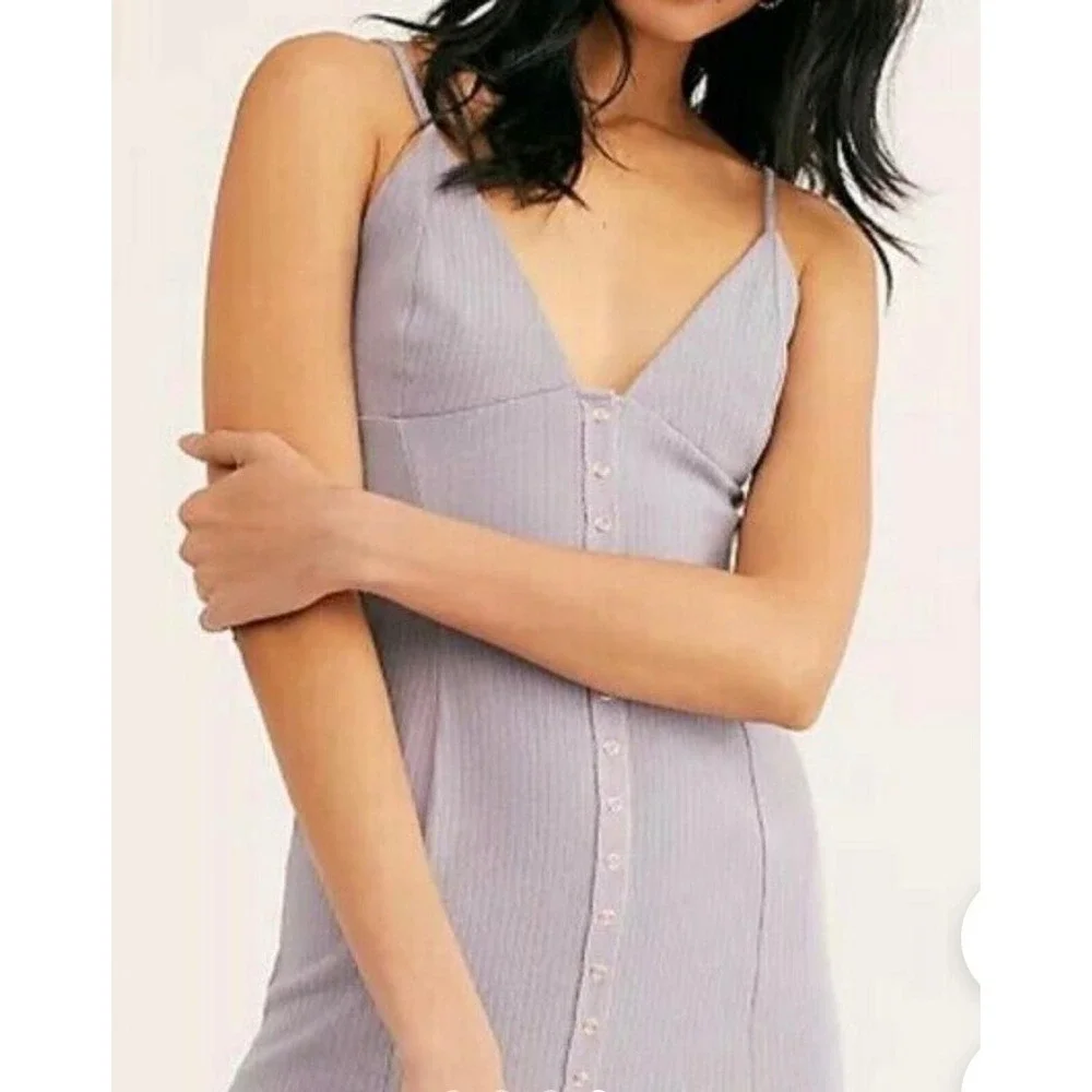 Free People Ribbed Button Front Midi Slip Dress‎ Lavender XS